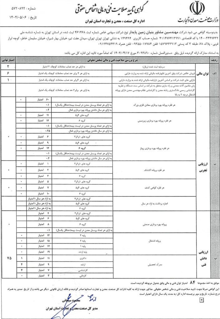 گواهینامه صلاحیت فنی و مالی